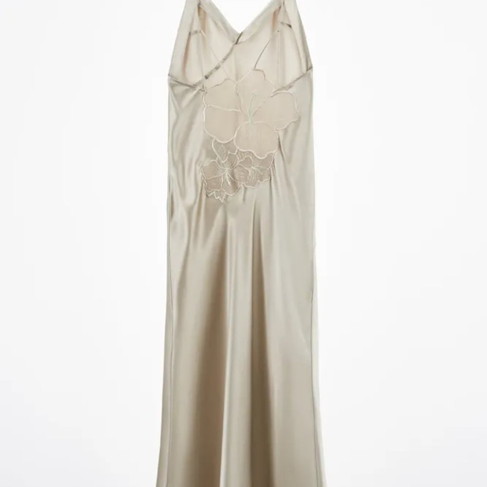 Zara Silk Blend Lingerie Floral Grey Slip Dress